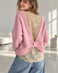 Pullover mit Spitzenrücken, Rosa