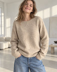 Pullover mit Spitzenrücken, Beige