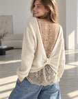 Pullover mit Spitzenrücken, Cremeweiß