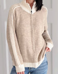 Strickjacke, Kontraststreifen, Reißverschluss, 4 Farben