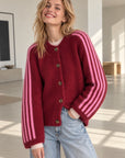 Strickjacke, Kontrastlinie-4, flauschi, 4 Farben