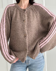 Strickjacke, Kontrastlinie-4, flauschi, Taupe