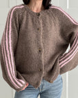 Strickjacke, Kontrastlinie-4, flauschi, Taupe