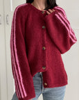 Strickjacke, Kontrastlinie-4, flauschi, 4 Farben