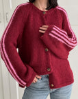 Strickjacke, Kontrastlinie-4, flauschi, 4 Farben
