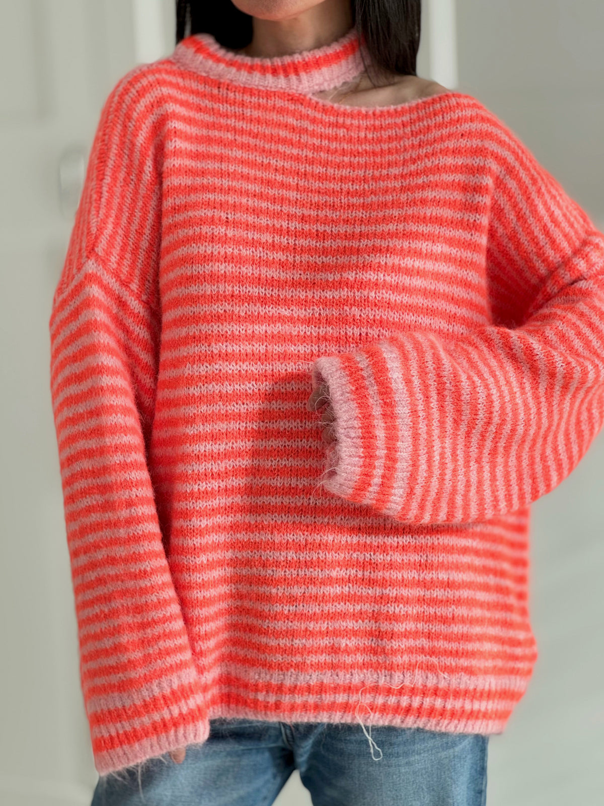 Pullover, Cut-Out-Ausschnitt, Neon-Orange