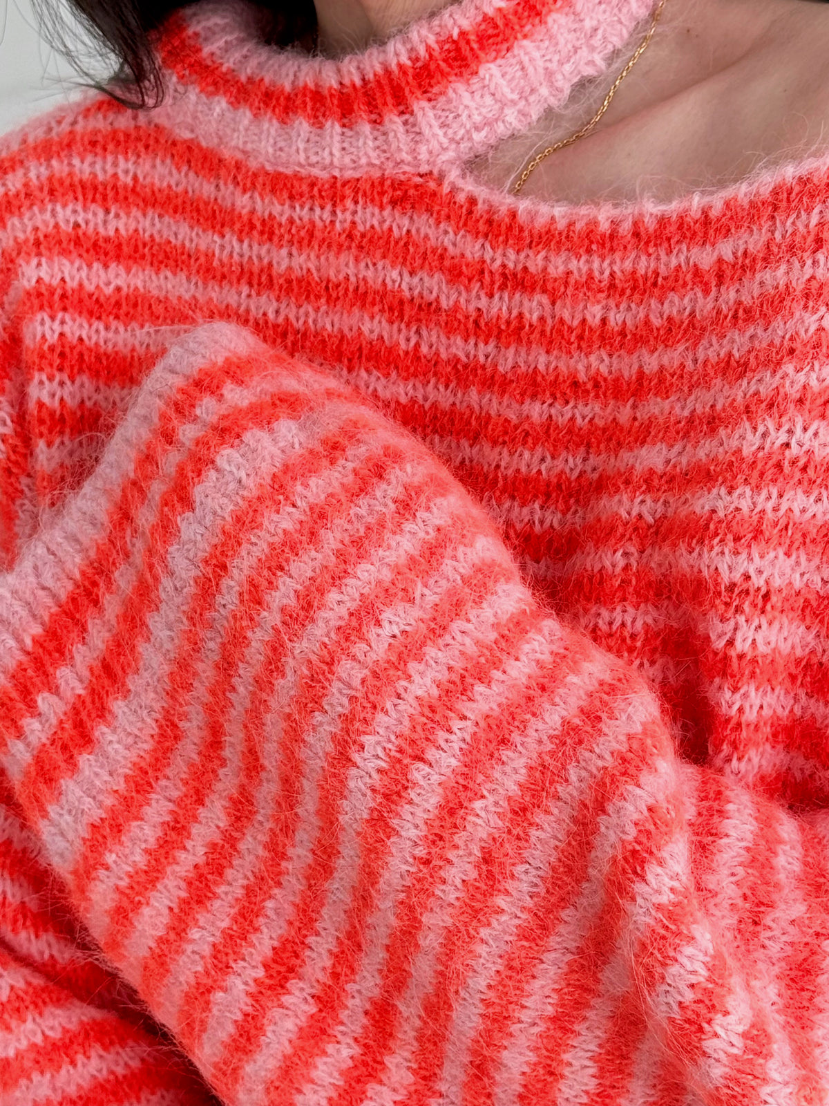 Pullover, Cut-Out-Ausschnitt, Neon-Orange