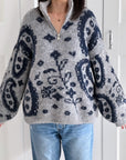 Pullover, Blumenmuster, Blau
