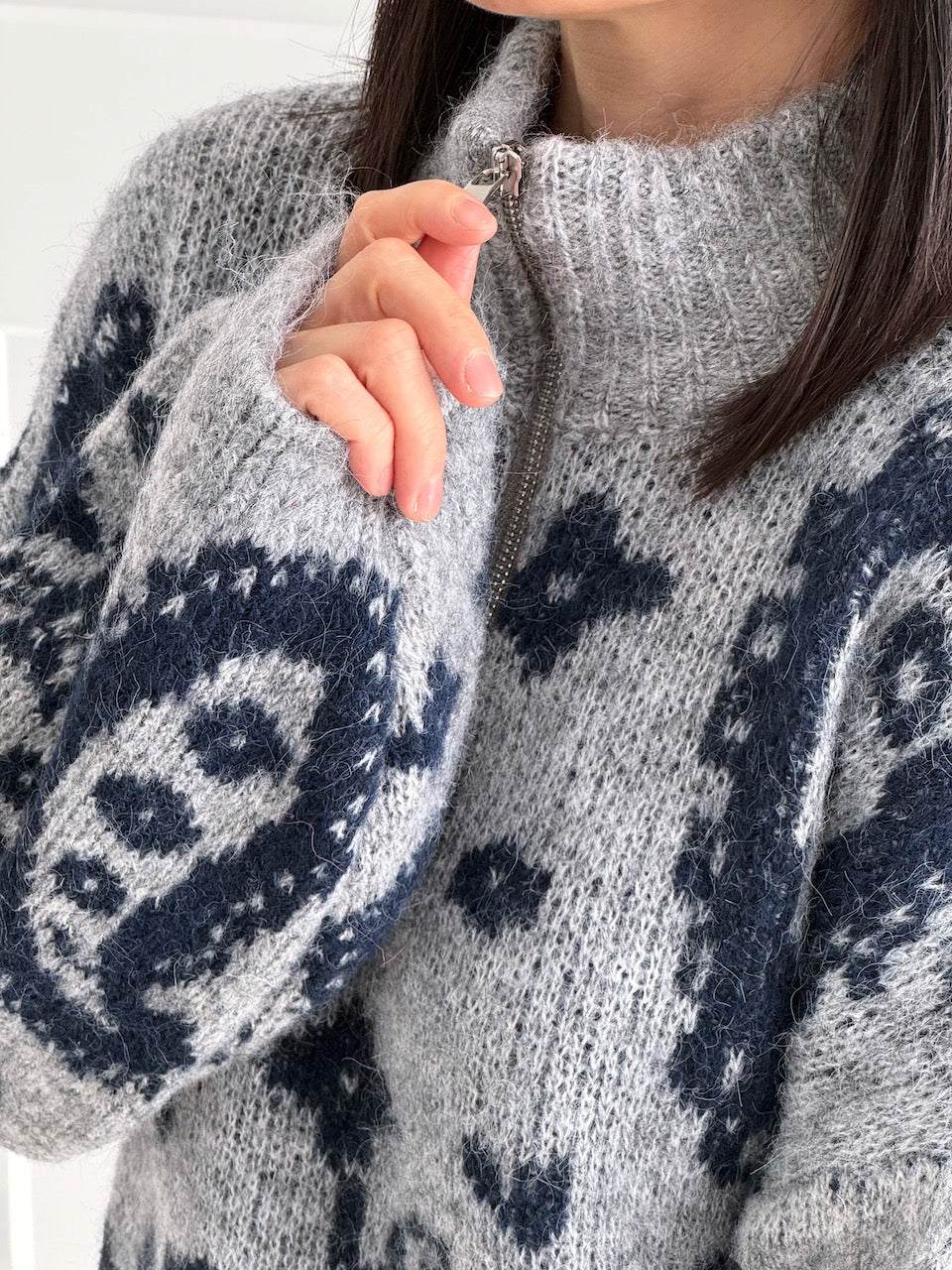 Pullover, Blumenmuster, Blau