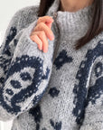 Pullover, Blumenmuster, Blau