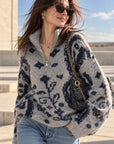 Pullover, Blumenmuster, Blau