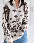 Pullover, Blumenmuster, Cremeweiß