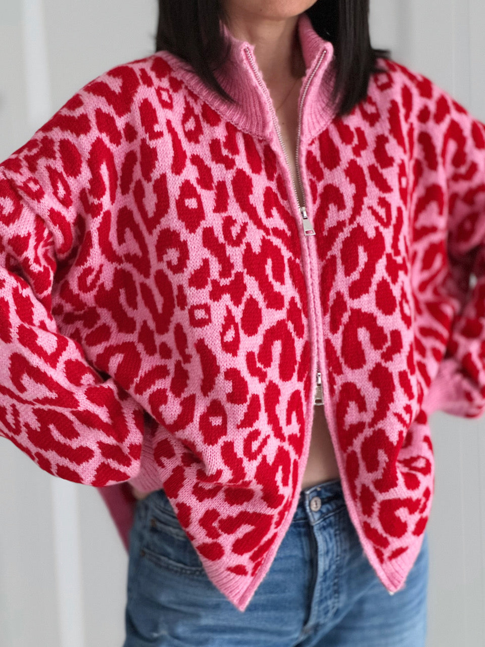 Strickjacke, Leo, Reißverschluss, Rot