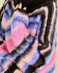 Oversize-Pullover, flauschi, bunte Streifen, Violett-Rosa