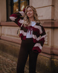 Strickjacke, Wellenstreifen, zu Binden, Flauschi, 2 Farben