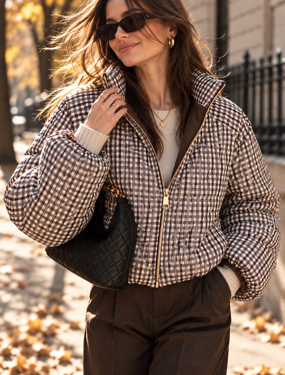 Steppjacke, Karomuster, Grau