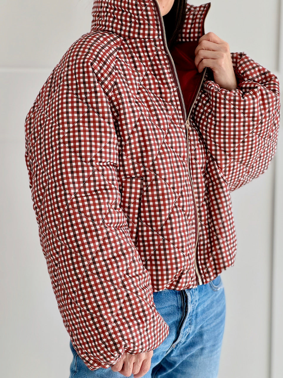 Steppjacke, Karomuster, Ziegel