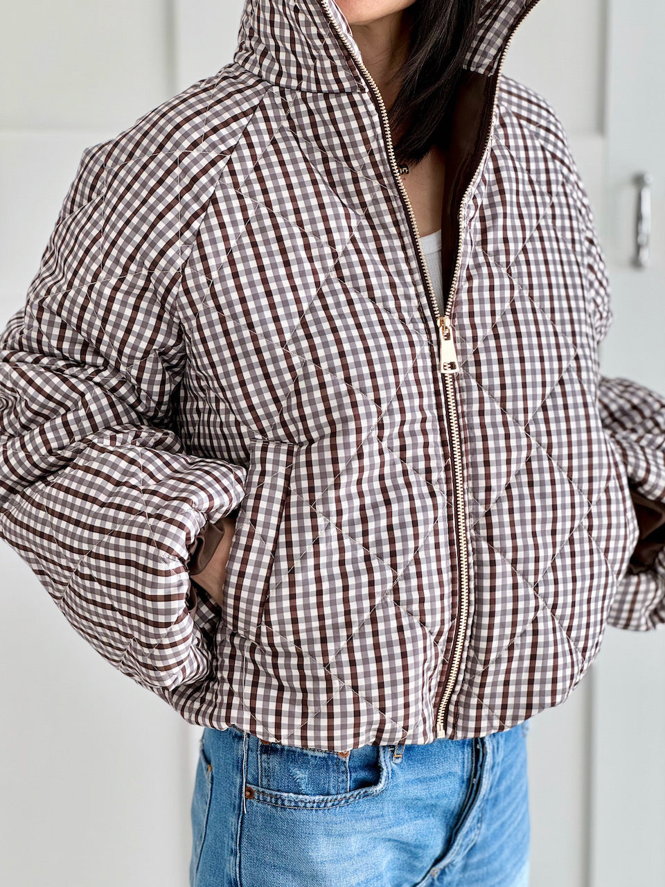 Steppjacke, Karomuster, Grau