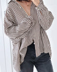Musselin Bluse, Streifen, Schoko
