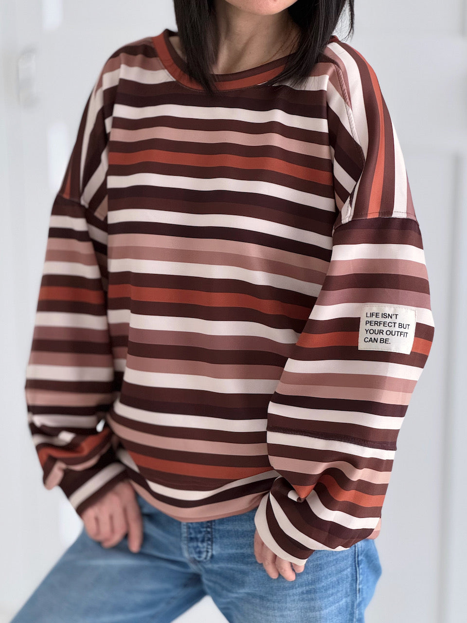 Butterstoff-Sweatshirt, Stripes &amp; Patch, Braun