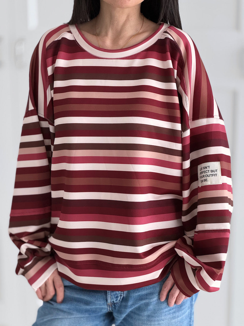Butterstoff-Sweatshirt, Stripes &amp; Patch, Bordeaux