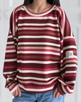 Butterstoff-Sweatshirt, Stripes & Patch, Bordeaux