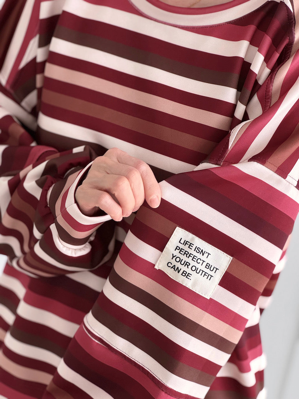 Butterstoff-Sweatshirt, Stripes &amp; Patch, Bordeaux