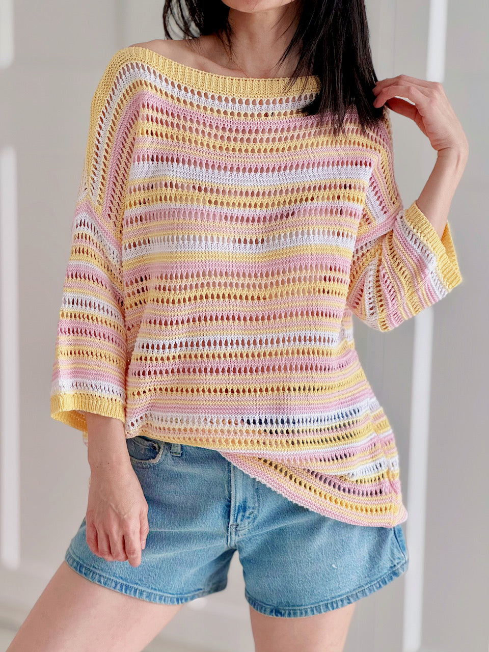 Strickpullover, Candy, Rosa-Gelb