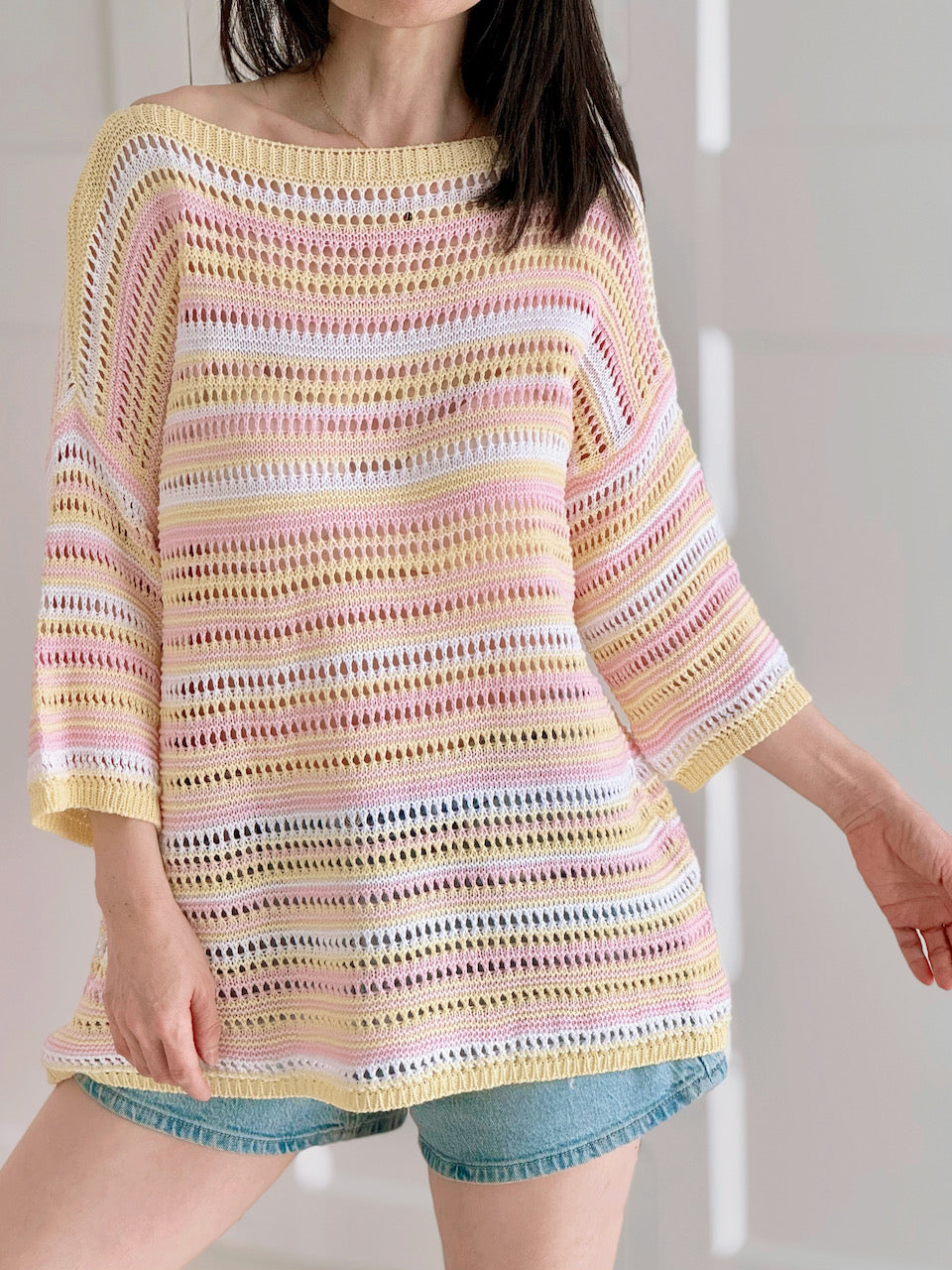 Strickpullover, Candy, Rosa-Gelb