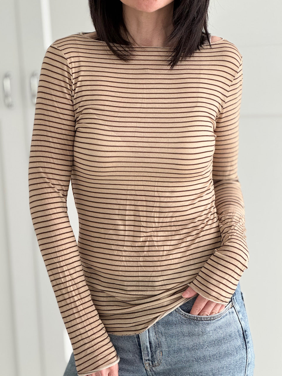 Cashmere Longsleeves, Streifen, Beige