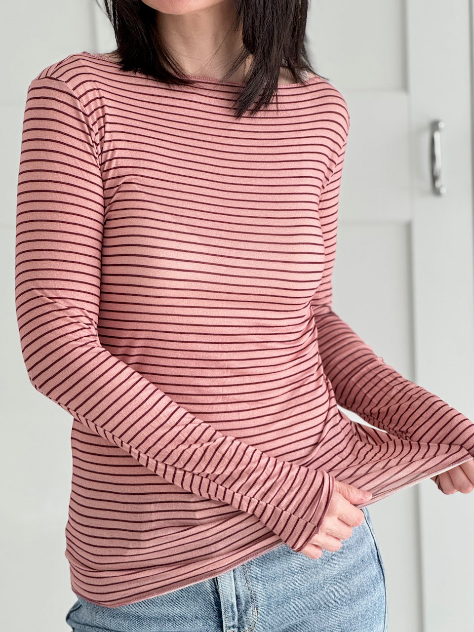 Cashmere Longsleeves, Streifen, Beere