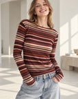 Cashmere Longsleeves, Farbstreifen, Beere