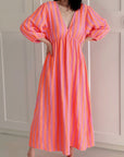 Musselin Kleid, rückenfrei, breite Streifen, Orange-Violett