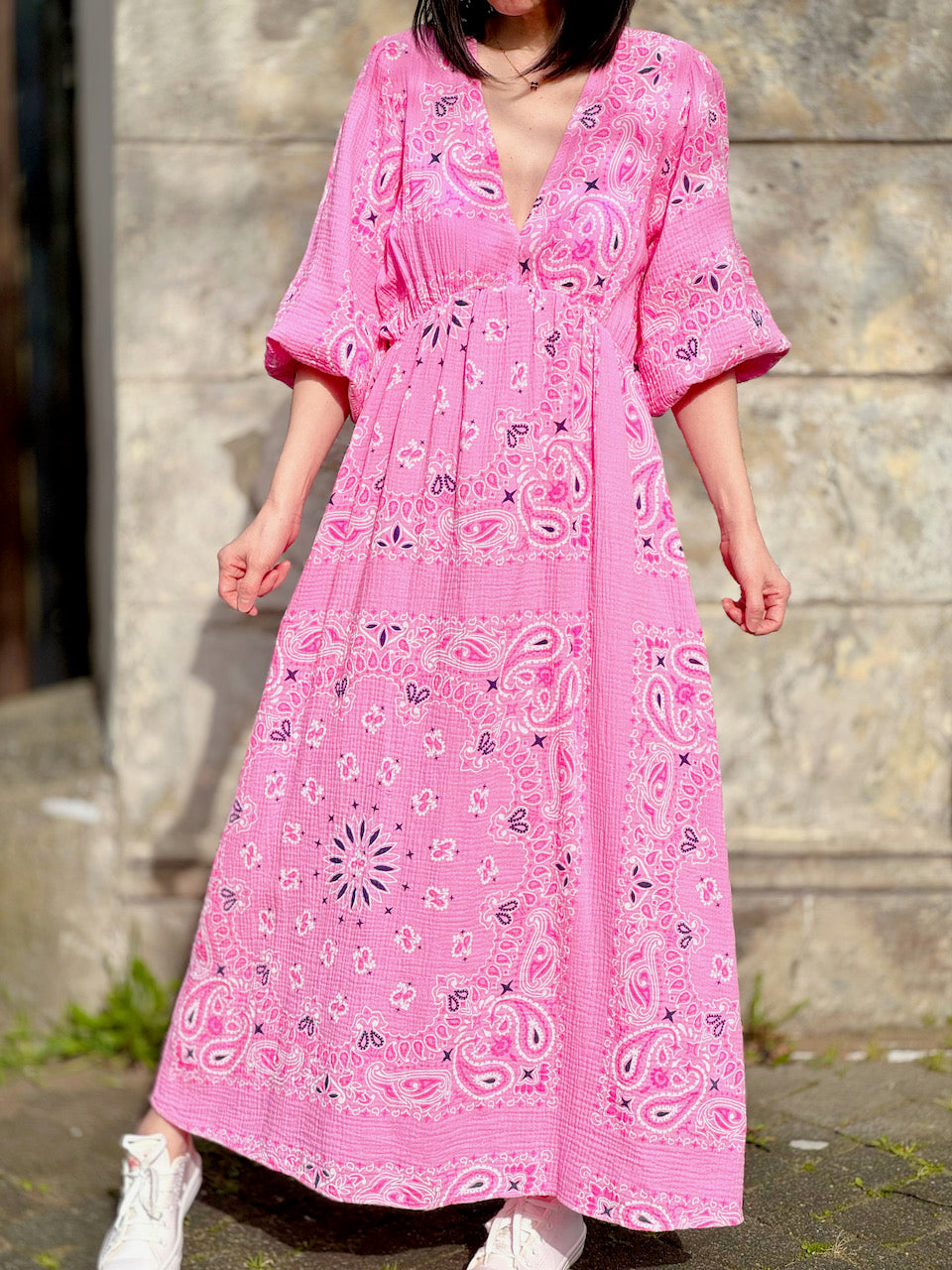 Musselin Kleid, Rückenausschnitt, Paisley, 4 Farben