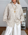 Musselin Bluse, Taupe-Leo