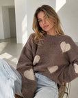 Pullover, Herzen, Taupe