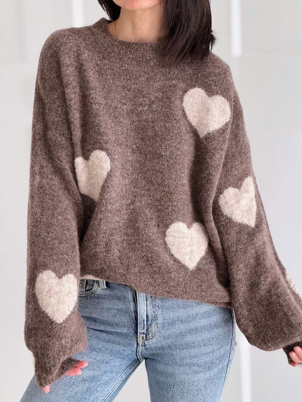 Pullover, Herzen, Taupe