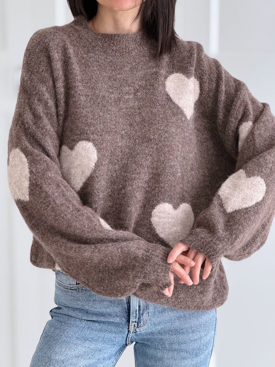 Pullover, Herzen, Taupe