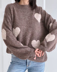 Pullover, Herzen, Taupe