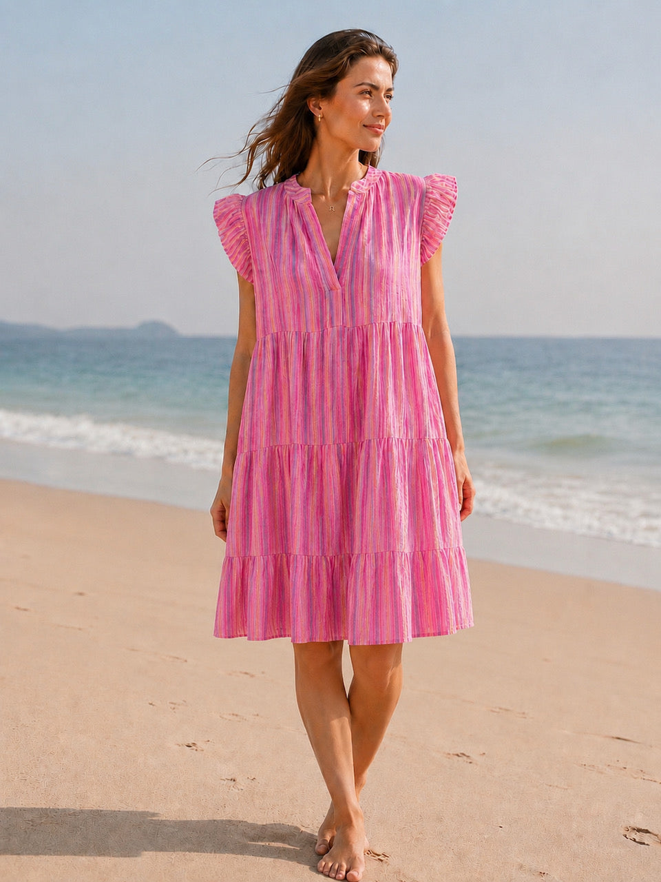 Musselin Tunika, Pink-Streifen