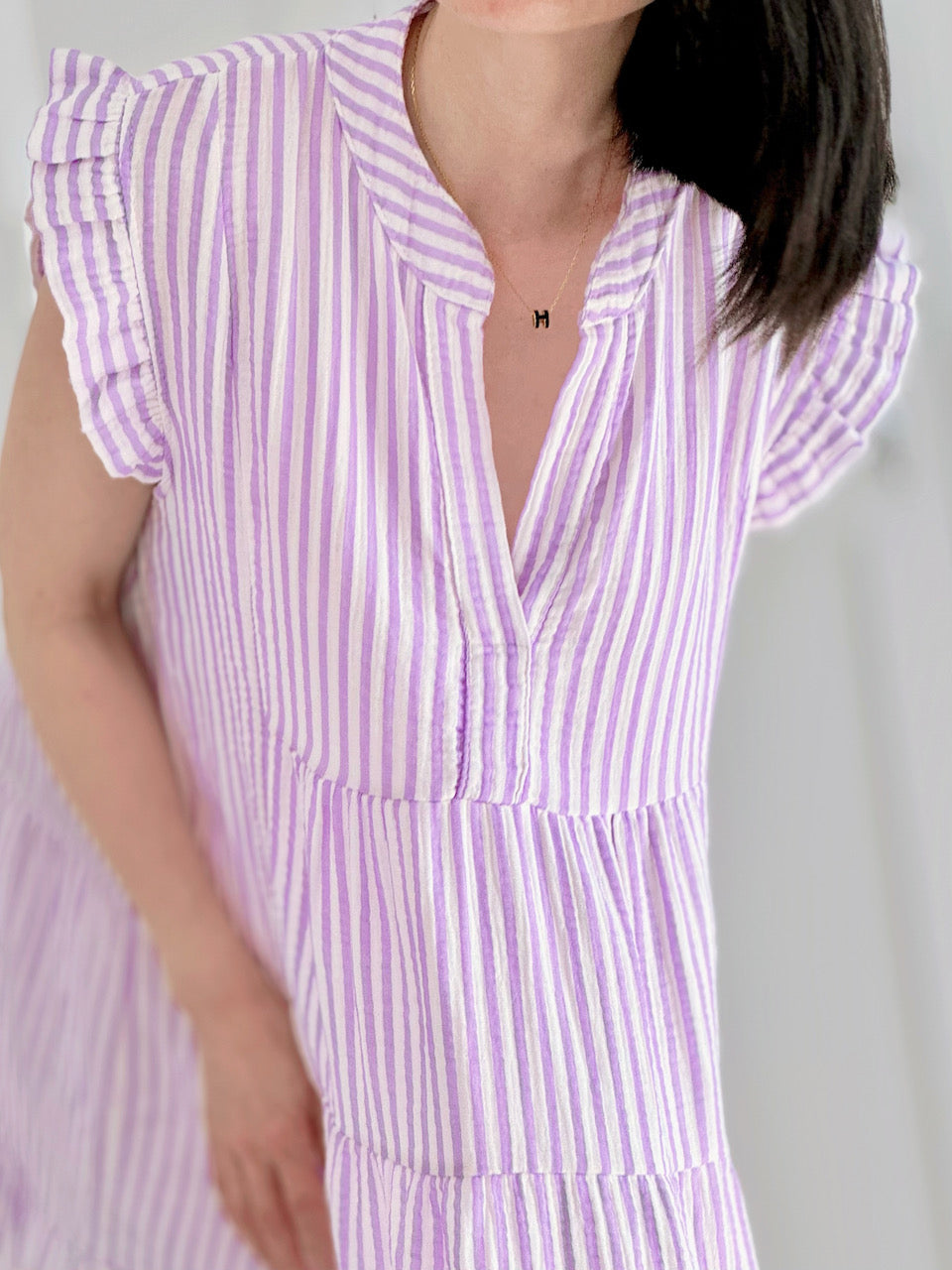 Musselin Tunika, Violett-Streifen
