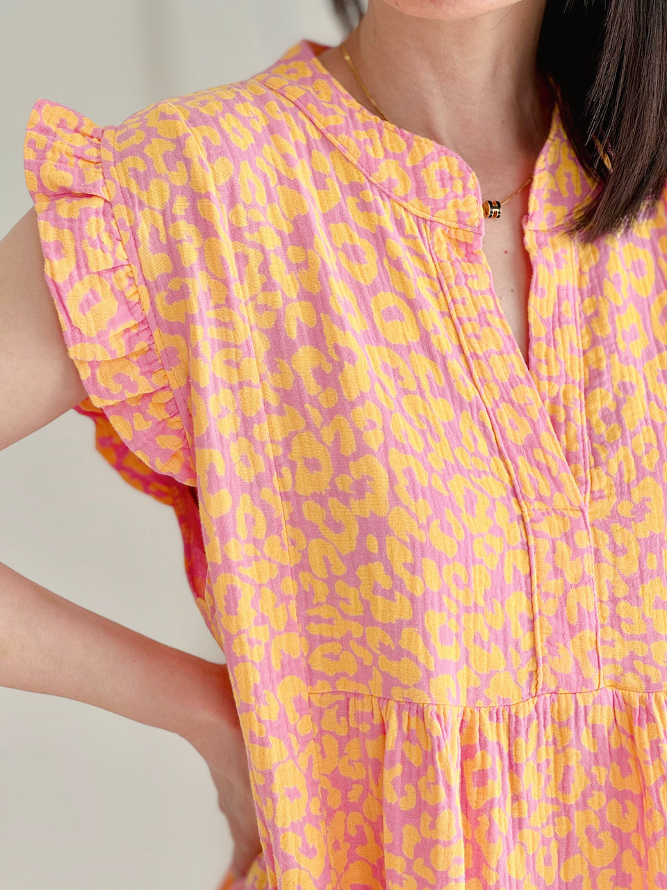 Musselin Tunika, Neon-Leo, Gelb-Violett