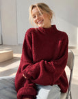 Pullover, flauschi, Stehkragen, Wein