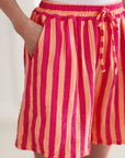 Musselin Shorts, breite Streifen, Fuchsie
