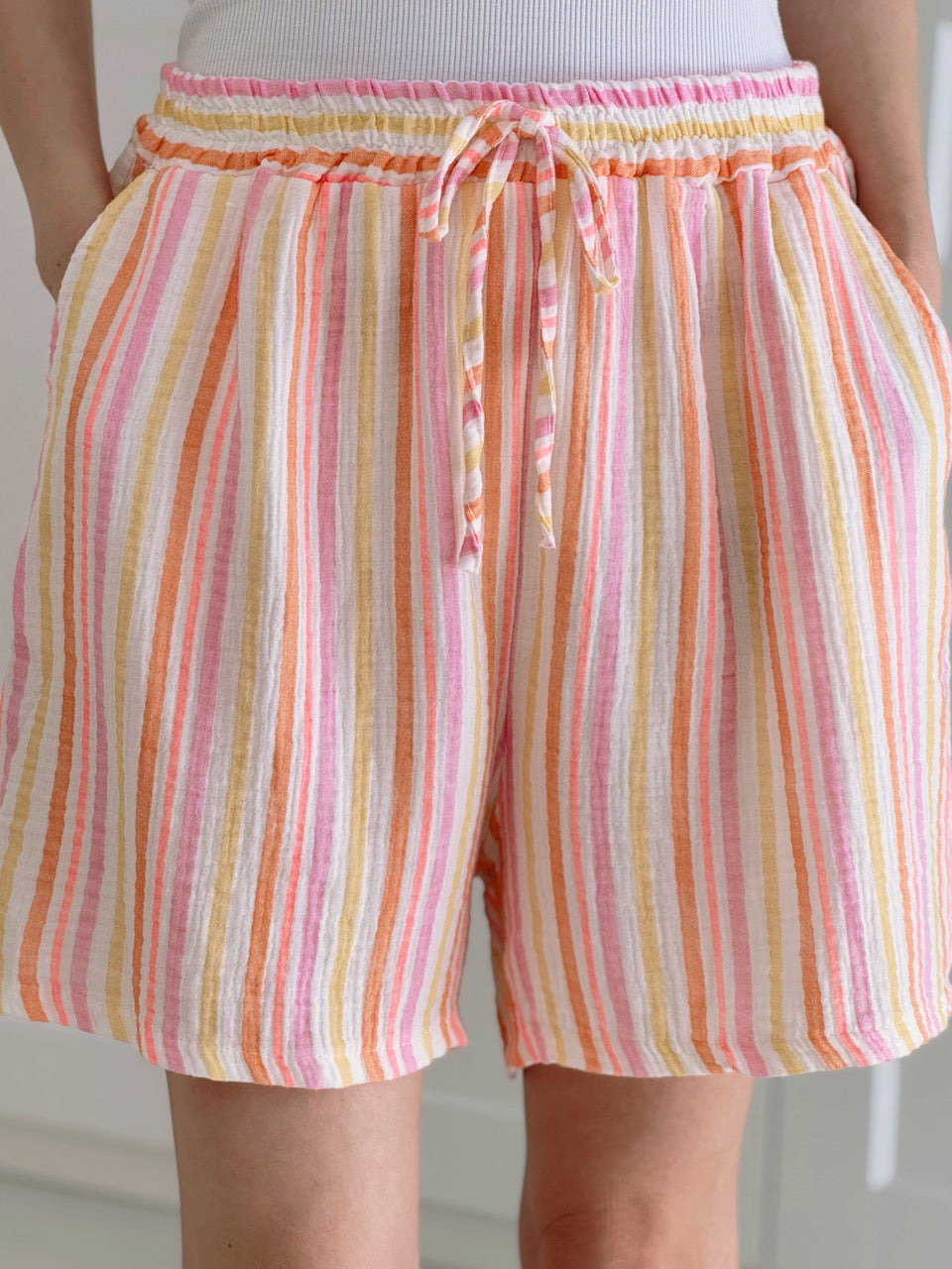 Musselin Shorts, bunte Streifen, 3 Farben
