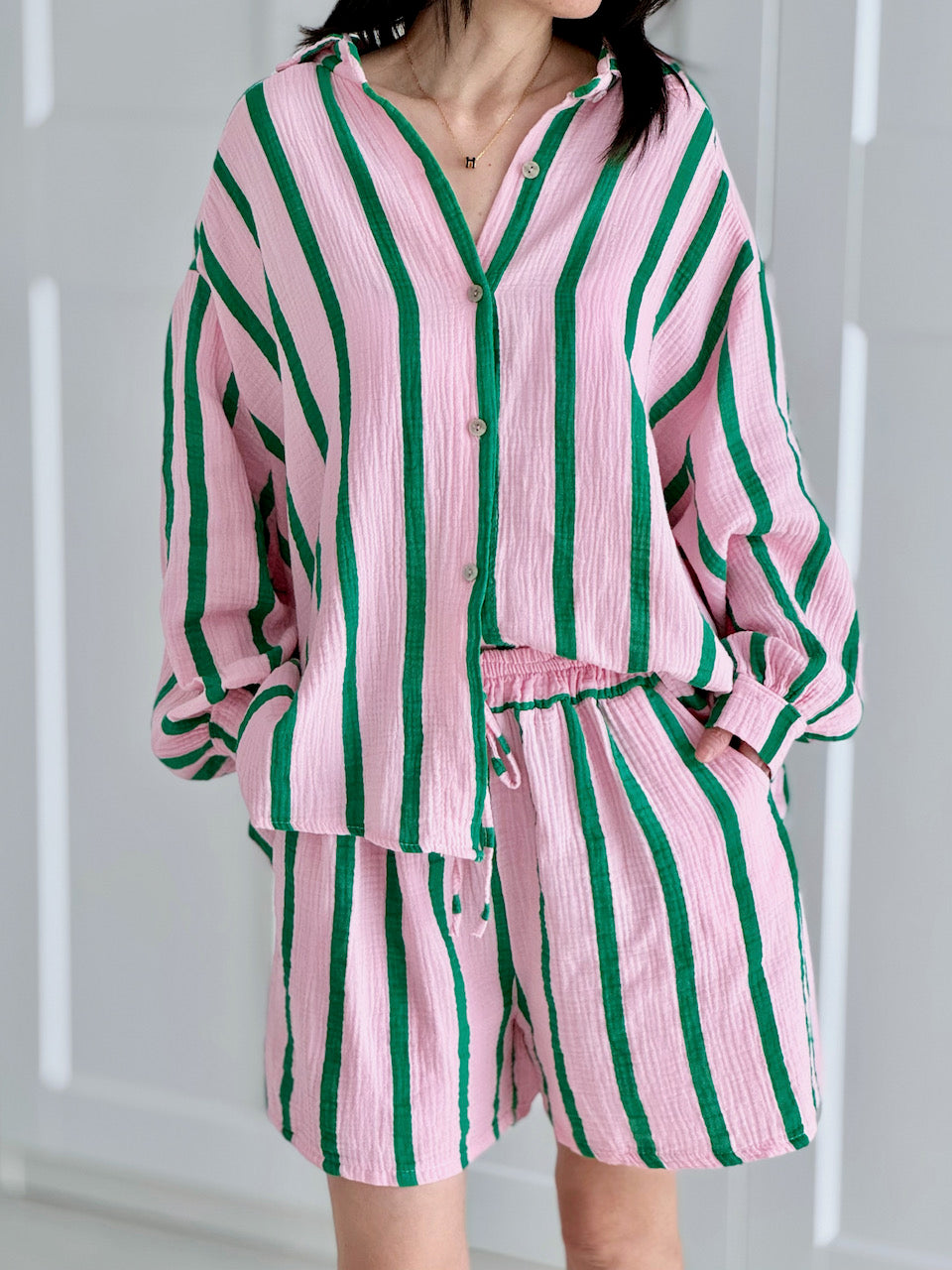 Musselin Bluse, neue Streifen, Grün