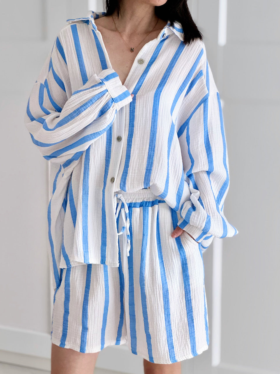 Musselin Bluse, neue Streifen, Blau