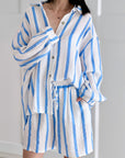 Musselin Bluse, neue Streifen, Blau