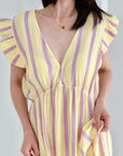 Musselin Kleid, rückenfrei, ärmellos, breite Streifen, Violett
