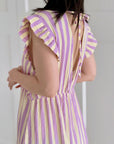 Musselin Kleid, rückenfrei, ärmellos, breite Streifen, Violett